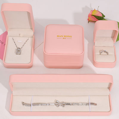 কাস্টমাইজযোগ্য লোগো জুয়েলারী বক্স উচ্চ শেষ হস্তনির্মিত গোলাপী চামড়ার জুয়েলারী বক্স প্যাকেজিং