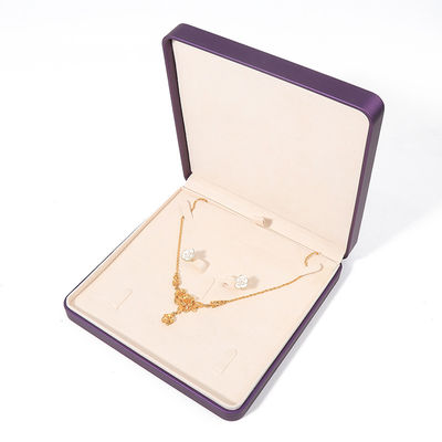 গয়না সেটের জন্য প্রিমিয়াম স্কয়ার বেগুনি পিইউ চামড়া গয়না বাক্স