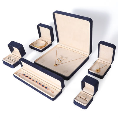 China Manufacturing Wholesale Premium Blue Jewellery Packaging Box Custom Hign End Big Jewelry Set Necklace Bracelet Earrings Ring Packaging Handmade Square Velvet Blue Jewelry Box With Logo
